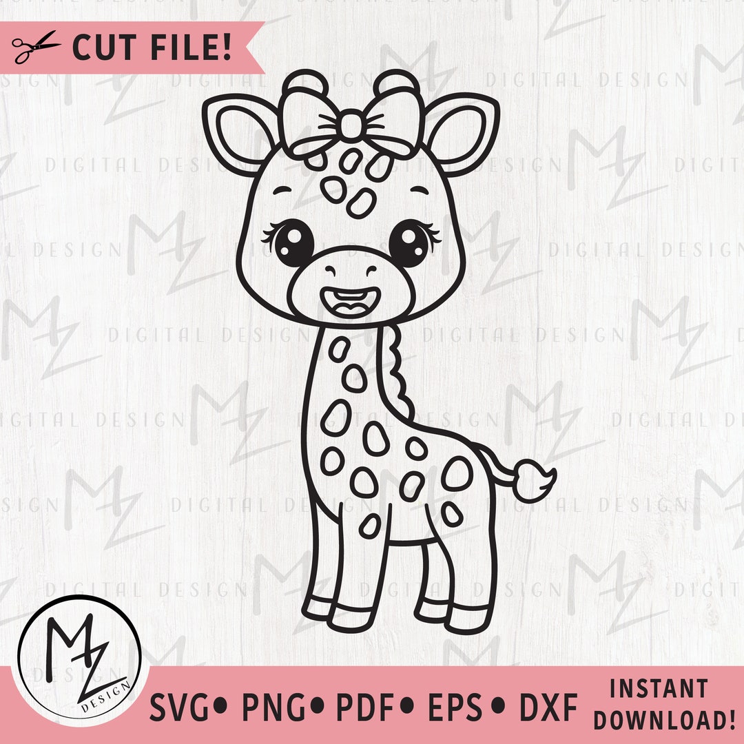 Giraffe SVG Cute Girl Giraffe With a Bow Outline Cut File Cricut ...
