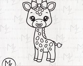 Girl Giraffe SVG: Bow Outline Cut File (Digital Download)