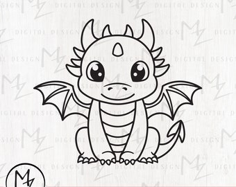 Cute Dragon SVG | Fantasy SVG | Kids Dragon | Cute Mythical Animal SVG | Cricut Cutting File Silhouette Printable Clip Art Dxf Png Eps