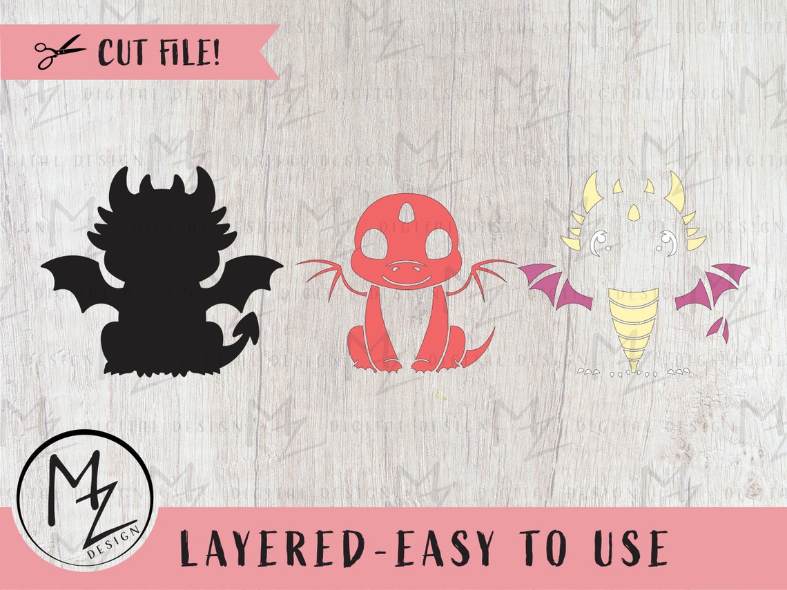 Cute Layered Dragon Bundle SVG Fantasy Kids Dragon Cute Mythical Animal ...
