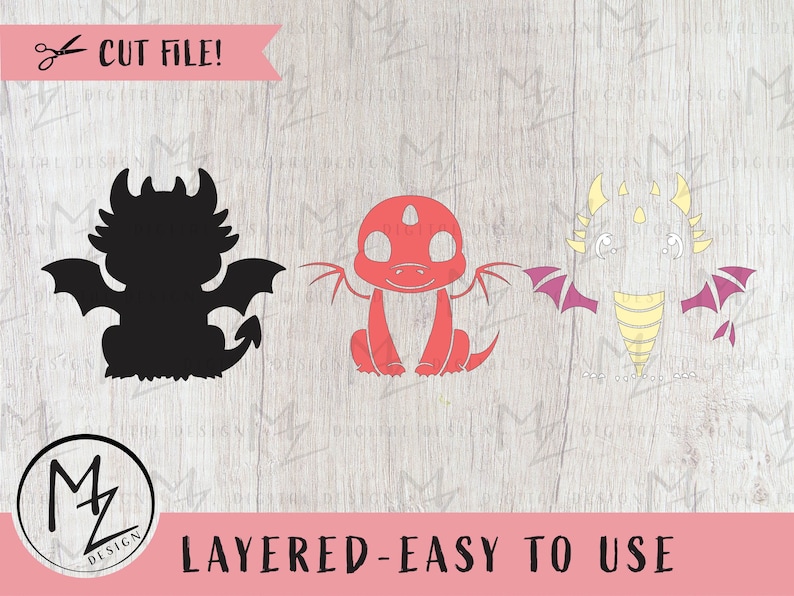 Cute Layered Dragon Bundle SVG Fantasy Kids Dragon Cute Mythical Animal ...