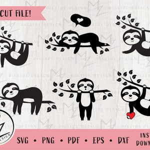 Faultier SVG Bundle Niedliche Baby Faultier Schneidedatei Lustige faule Faultiere Schwarz Weiß Valentinstag Hängendes schlafendes Faultier Silhouette Cricut Eisen auf