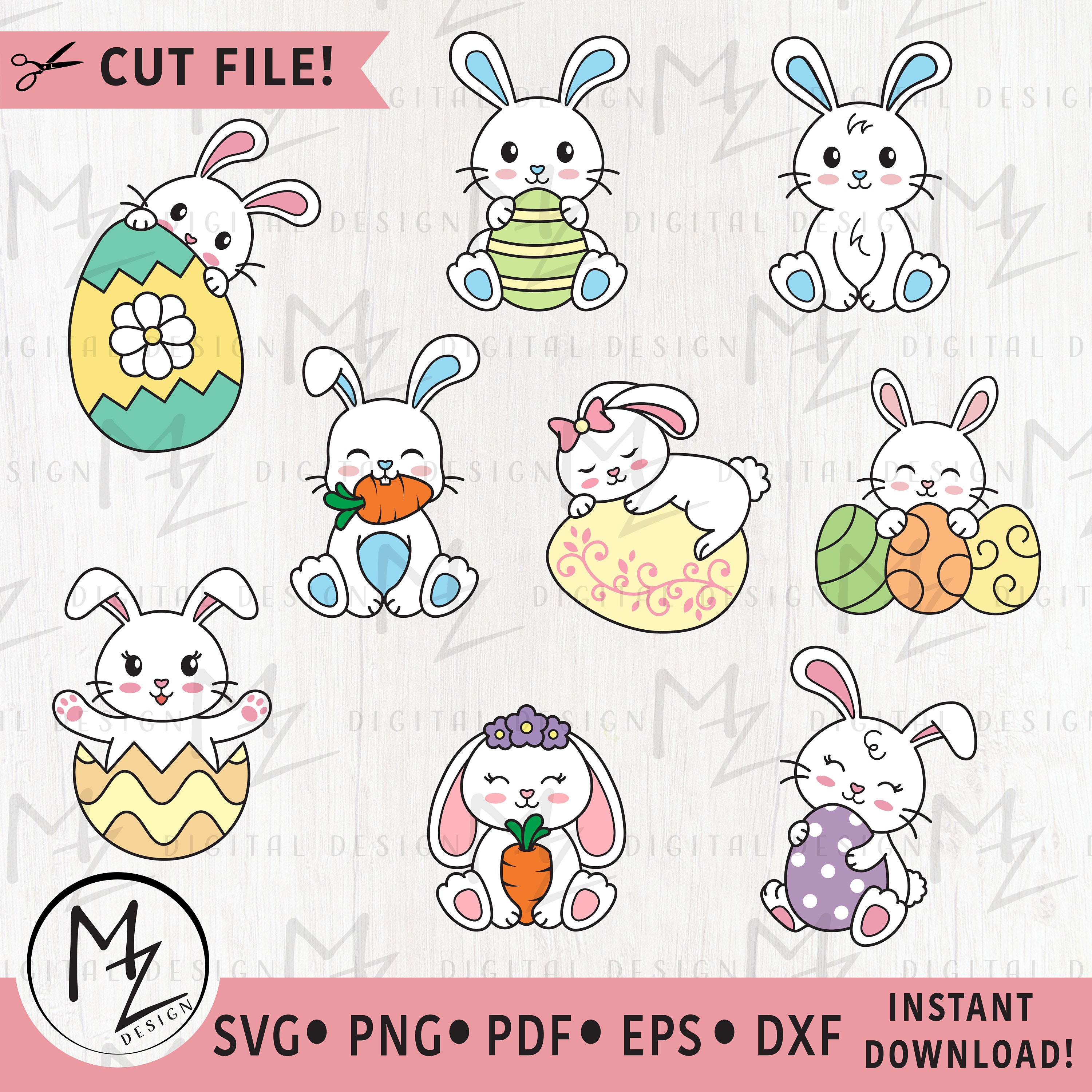 Easter Bunny SVG Bundle Cute Rabbit Easter Eggs Layered Cut File for ...