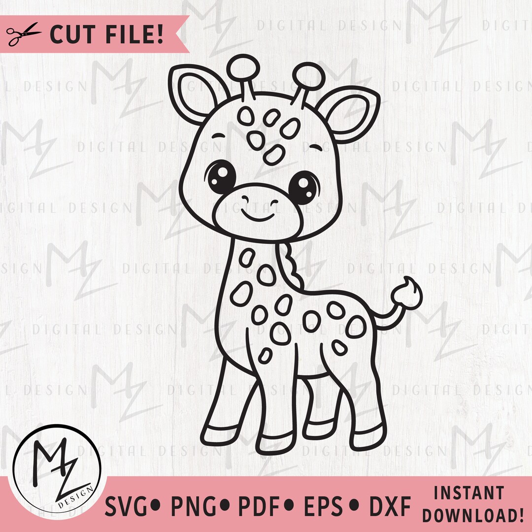 Giraffe SVG Cute Giraffe Outline Cut File Cricut Silhouette Baby Boy ...