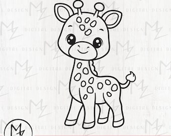 Giraffe SVG Cute Giraffe Outline Cut File Cricut Silhouette Baby Boy Girl Giraffe Kids Shirt Bodysuit Baby Shower Vinyl Iron on SVG