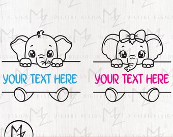 Elephant Monogram SVG, Split Name Frame Cut File (Digital Download)