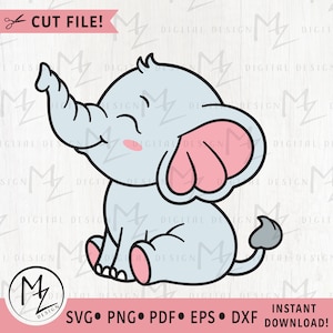 Bebé elefante SVG lindo dulce elefante en capas corte archivo Cricut silueta bebé ducha niño niña body vinilo clipart animal descarga digital