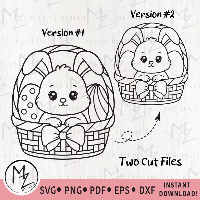 Easter Bunny SVG Cute Boy Bunny in a Basket Easter Eggs Outline Cut ...