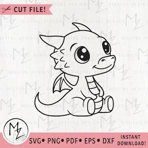 かわいいドラゴン SVG | ファンタジー SVG | キッズドラゴン | かわいい神話上の動物 SVG | Cricut カッティング ファイル シルエット 印刷可能なクリップ アート Dxf PNG EPS
