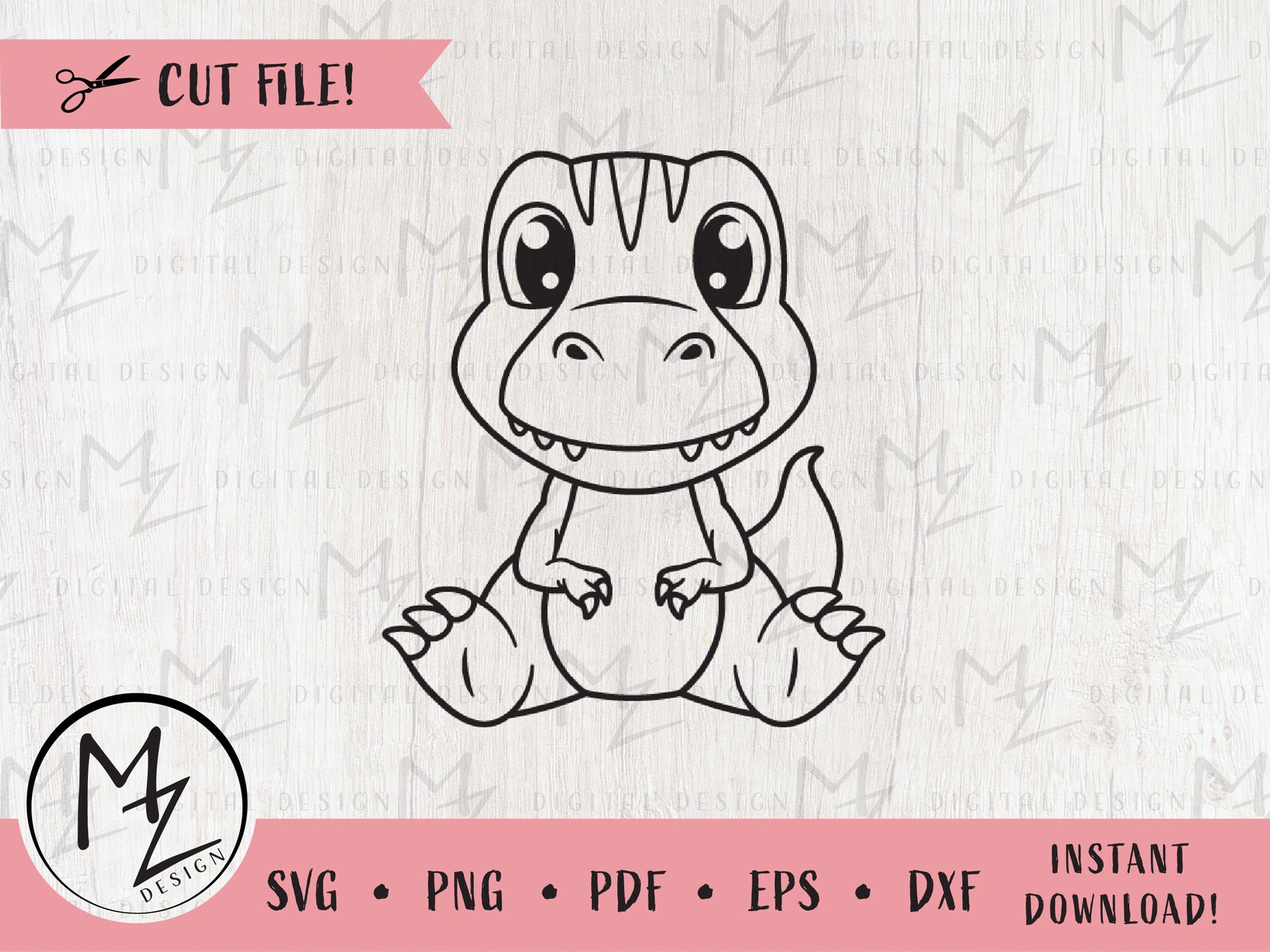Baby Trex SVG Cute Dinosaur Outline Cut File Cricut Etsy