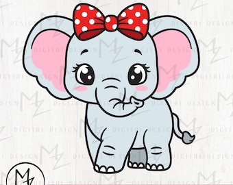 Cute Elephant with Bow SVG Baby Elephant Layered Cut File Cricut Silhouette Sweet Elephant Girl Shirt Bodysuit Safari Animal Vinyl Iron on