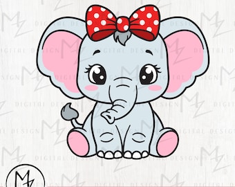 Cute Elephant with Bow SVG Baby Elephant Layered Cut File Cricut Silhouette Sweet Elephant Girl Shirt Bodysuit Safari Animal Vinyl Iron on