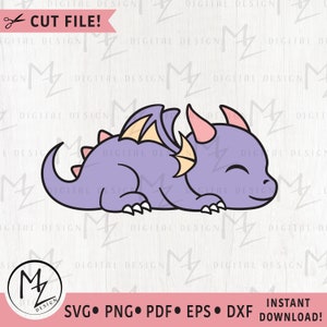 Niedlicher Drache SVG Schlafender Drache Mythisches Tier Fantasy Kinder Drache Layered Cut Datei Cricut Silhouette Kindergarten Clip Art Vinyl Eisen auf Png