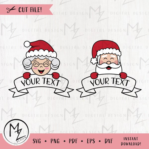 Santa Claus SVG Christmas cut file Mrs. Claus Face Text Bar Name Label Frame Monogram Cute baby Kids Xmas Shirt Silhouette Cricut vinyl