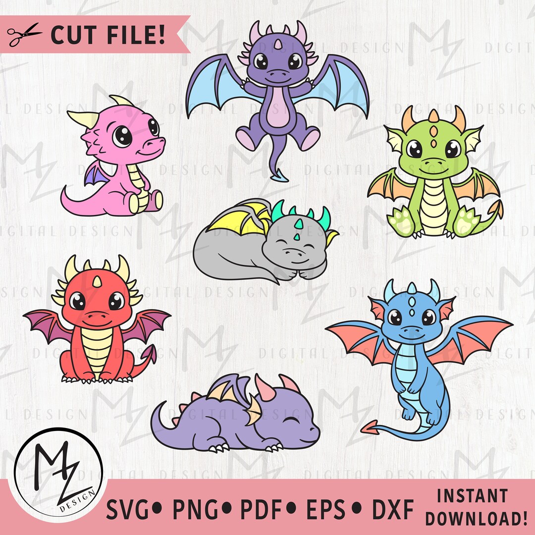 Cute Layered Dragon Bundle SVG Fantasy Kids Dragon Cute Mythical Animal ...