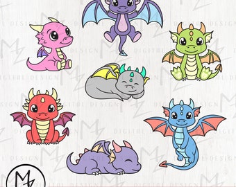Cute layered dragon bundle SVG Fantasy Kids dragon Cute mythical animal Cricut cutting file Silhouette Printable Clip art Dxf Png Eps Pdf