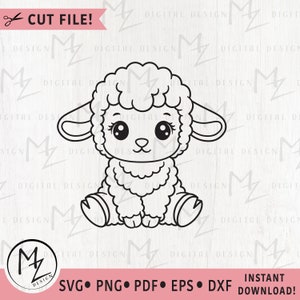 Agnello carino SVG Agnello seduto Pecora da fattoria Animale da compagnia Contorno File di taglio Cricut Silhouette Felice Pasqua Clip Art Asilo nido Bambini Incisione laser