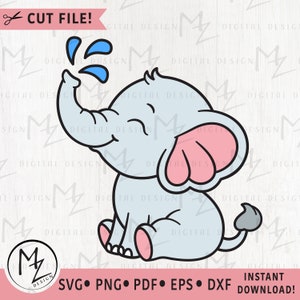 Elefante bebê SVG Elefante fofo pulverizando água em camadas de corte arquivo cricut silhueta chá de bebê menino menina bodysuit vinil download digital