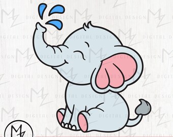 Baby Elephant SVG Cute Elephant Spraying Water Layered Cut File Cricut Silhouette Baby Shower Boy Girl Bodysuit Vinyl Digital Download