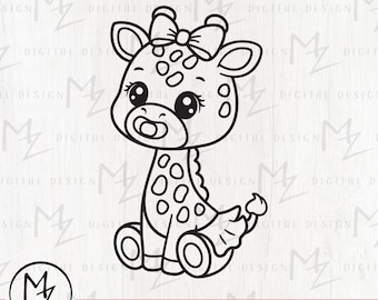 Baby Giraffe Tutu SVG: Girl Giraffe Outline Cut File (Digital Download)