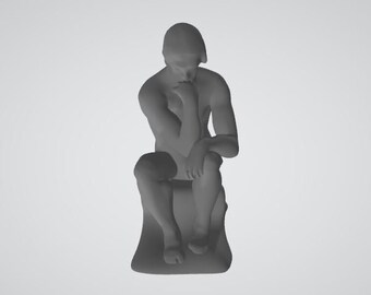 Könnte beinhalten: Eine graue Skulptur einer Person, die mit dem Kinn auf der Hand sitzt und in einer nachdenklichen Pose.