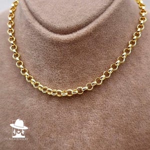 18K Solid Gold Rolo Link Chain Necklace, Genuine 18K Yellow Gold Rolo Necklace, 4MM thick, Real Gold Chain For Women/Men, Birthday Gift!