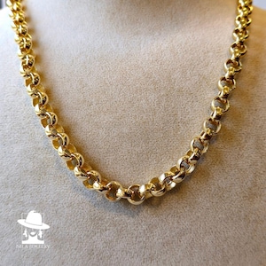 14K Solid Gold Rolo Chain Necklace – Real Heavy 14K Yellow Gold, 8mm Thick Rolo Link Necklace for Men & Women
