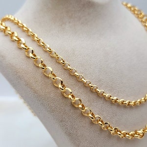14K ソリッド ゴールド ロロ チェーン ネックレス、男性と女性用の本物の 14K ゴールド ロロ チェーン、5 mm-7 mm イエロー 14K ゴールド ロロ リンク チェーン、彼/彼女へのギフトに!