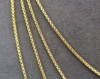 18K Solid Gold Box Chain Necklace, 16&quot;- 24&quot; Diamond-cut Round Box Chain, Box Chain Necklace for Men/Women, Birthday Gift, Yellow Pure Gold!