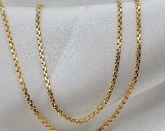 18K Solid Yellow Gold Box Chain Necklace, Real 18K Gold Box Chain for Men and Women, Pure 18K Gold Chain, 20,22,24 inches (2mm Thickness).