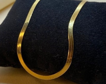 18K Solid Gold Herringbone Necklace, Flat Snake Herringbone Choker, 15.75"_17.75" 18K Yellow Gold High Polished Herringbone Chain for Her!