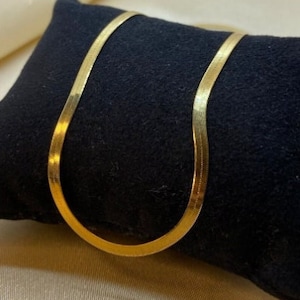 18K Solid Gold Herringbone Necklace, Flat Snake Herringbone Choker, 15.75&quot;_17.75&quot; 18K Yellow Gold High Polished Herringbone Chain for Her!