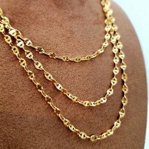 18K Solid Gold Anchor Chain Necklace, Anchor Chain Diamond-cut 18K Pure Gold for Men & Women, Yellow Gold Anchor 17 3/4 - 4mm Choker Chain!