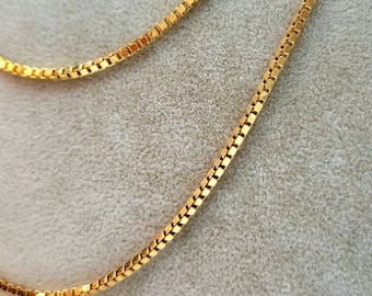 18K Solid Gold Box Chain, 18K Yellow Gold Square Box Link Chain Necklace, Real Gold Chain for Men/Women, 2mm thick, 16&quot;- 26&quot;, Birthday Gift!