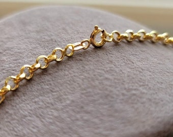 18K Solid Gold Rolo Chain, Pure 18K Gold Rolo Necklace, Choker Necklace, Diamond-cut Link chain,3.30mm _ 16&quot;- 22&quot;, Real Gold Chain for Her!