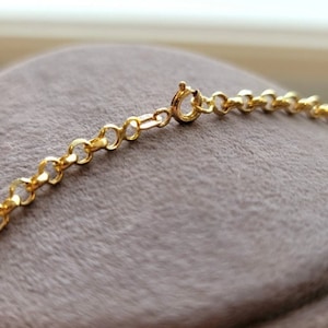 18K Solid Gold Rolo Chain, Pure 18K Gold Rolo Necklace, Choker Necklace, Diamond-cut Link chain,3.30mm _ 16&quot;- 22&quot;, Real Gold Chain for Her!