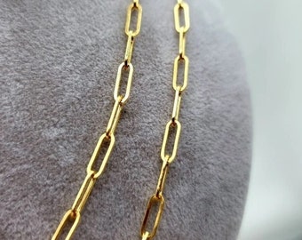 Cadena de collar con clip de oro de 18 quilates, cadena de clip de oro macizo amarillo de 18 quilates, cadena de clip de eslabones de 16 a 24 pulgadas y 4 mm para hombres y mujeres, ¡regalo de cumpleaños!