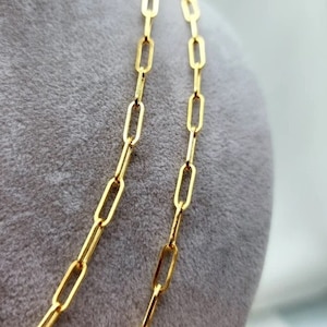 18K Gold Paperclip Necklace Chain, 18K Solid Gold Yellow Paperclip Chain, 16&quot;- 24&quot;_ 4MM Link Paperclip Chain for Men & Woman, Birthday Gift!