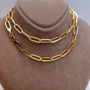 18K Solid Gold Paperclip Chain Necklace, Real 18K Yellow Gold Paperclip Links Chain, Choker Necklace Gold, 5.5MM, Pure Gold Chain for Her!