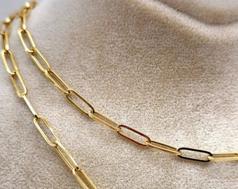 18K Solid Gold Paperclip Chain Necklace, Yellow Gold Paperclip Chain for Her, Gold Links Chain for Women , 3.80MM, Birthday, Christmas Gift!