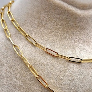 18K Solid Gold Paperclip Chain Necklace, Yellow Gold Paperclip Chain for Her, Gold Links Chain for Women , 3.80MM, Birthday, Christmas Gift!