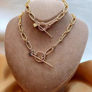 18K Solid Gold Paperclip Chain Necklace, Toggle Lock Necklace, 18K Yellow Gold Paperclip Chain, 7MM_18.75&quot;, Pure Gold Chain for Women, Gift!