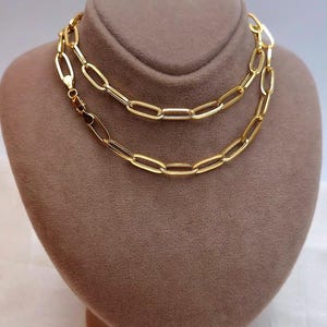 18K Solid Gold Paperclip Chain Necklace, Pure 18K Yellow Gold Paperclip Link Chain, 5.5MM Width, 18K Real Gold Chain For Her, Birthday Gift!