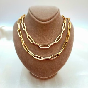 18K Solid Gold Paperclip Chain Necklace, Real 18K Yellow Gold Paperclip Links Chain, 6.5MM Width, Real Gold Chain for Men and Women, Unique!