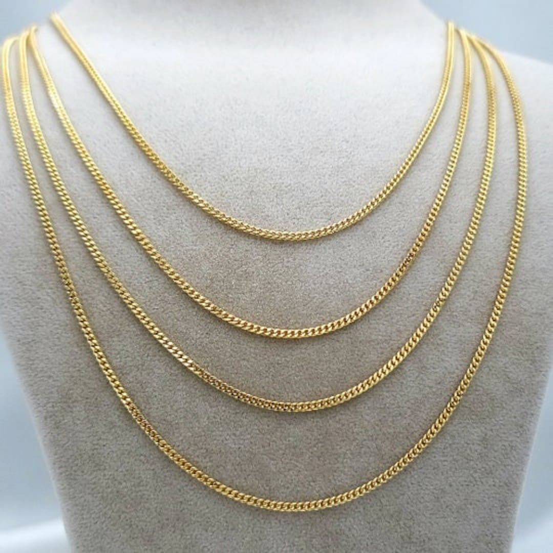 18K Solid Gold Miami Cuban Link Chain Necklace, 18K Yellow
