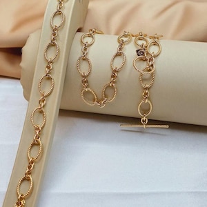 18K Solid Gold Paperclip Chain Necklace Bracelet, Toggle Lock Paperclip Charming Links Necklace, 7.5mm_10mm, Real 18K Gold Jewelry for Her!