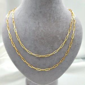 18K Solid Gold Paperclip Chain Necklace, Real 18K Yellow Gold Paperclip Chain, 4mm_16- 24 18K Gold Chain for Men and Woman, Birthday Gift!