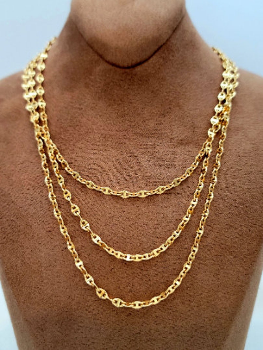 18K Solid Gold Anchor Chain Necklace, Anchor Chain Diamondcut 18K Pure Gold for Men & Women