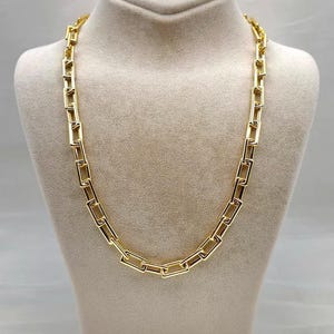 18K Solid Gold Paperclip Chain Necklace, Real 18K Yellow Gold Rectangular Link Paperclip Chain, 7.5MM, 18K Real Gold Chain For Men & Women!