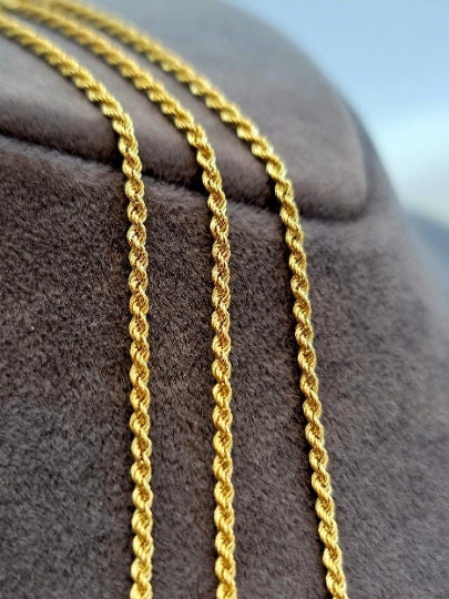 18K Solid Gold Rope Chain Necklace / Yellow 18K Rope Chain Twisted for Men & Women - Pure Solid Gold- 2.30mm _ 18" Length - Birthday Gift!